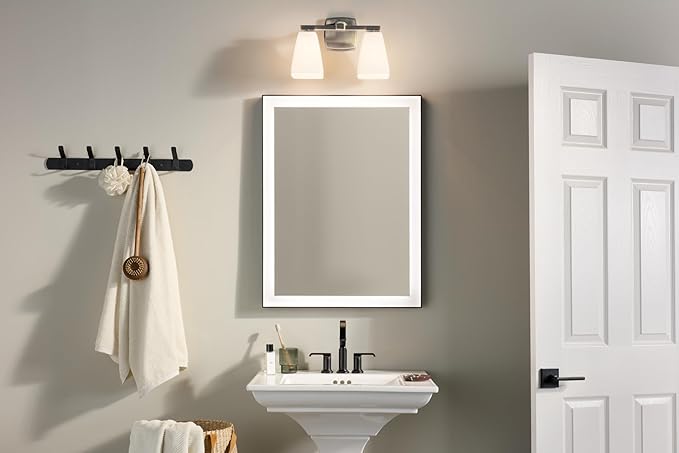 Kichler Marant 2-Light Bathroom Vanity Light Fixture with Opal Glass, 14.25" Modern Wall Mount Light in Brushed Nickel for Bathroom, Powder Room, Over Mirror (14.25" W x 9.5" H), 55215NI