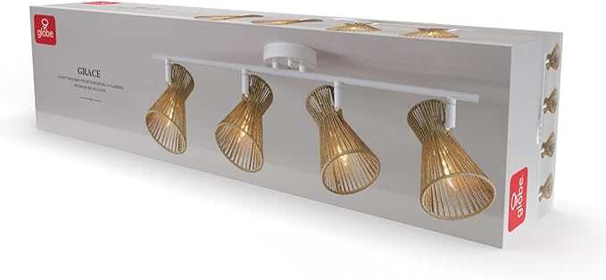 Globe Electric 64000050 28" 4-Light Track Lighting, Matte White, Natural Twine Shades, Ceiling Light, Pivot Shade, Kitchen Lights, 4 Bulb Track-Light