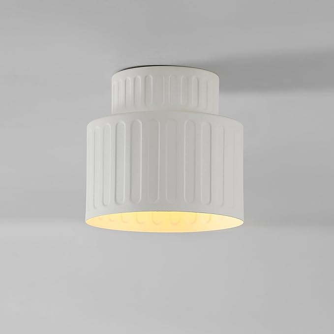GLOBE Electric 66000135 1-Light Flush Mount Ceiling Light, Ceramic Effect Shade, Matte Off-White, Ribbed, Home Improvement, Dining Room, Kitchen