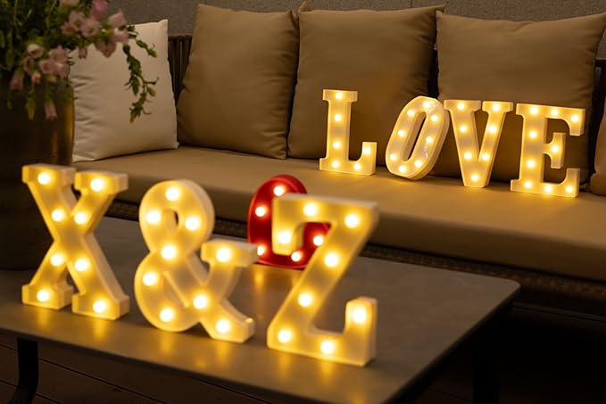 Small Led Marquee Letters, Light Up Letters, Led Letter Lights, Battery Powered Lighted Sign for Table, Party, Birthday, Christmas Decor (Red Heart)
