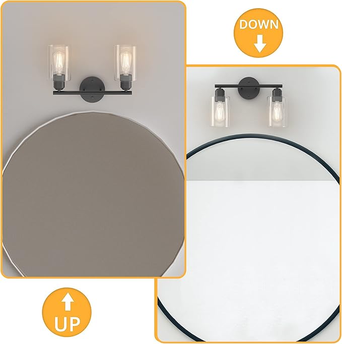 Espird Bathroom Vanity Light Black 2 Light Rustic Bathroom Vanity Lights Over Mirror, UL Listed Modern Industrial Wall Sconces Lamp with Cylinder Glass Shade, Light Fixture for Bathroom E26 Socket