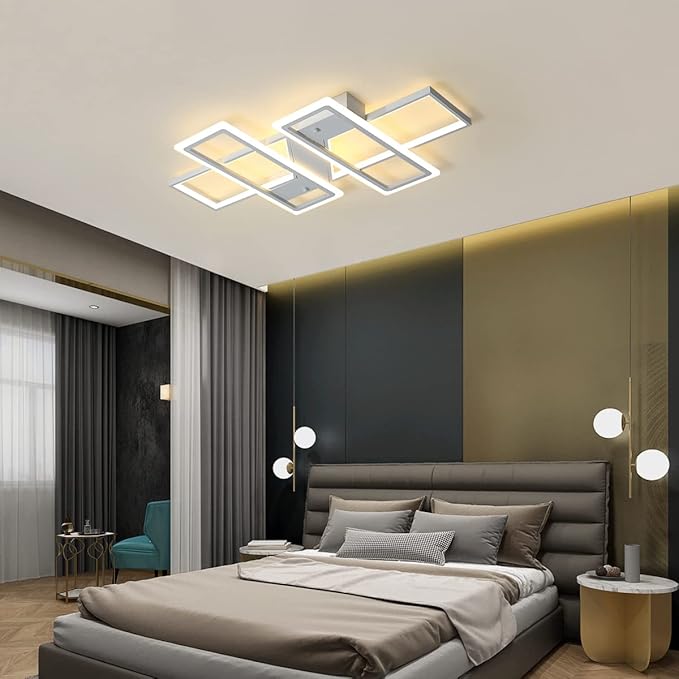 Jaycomey Dimmable Ceiling Light for Living Room,4 Squares Modern LED Ceiling Lamp with Remote Control,80W Acrylic Flush Mount Ceiling Light Fixture for Dining Room Bedroom Kitchen(White)