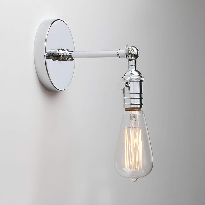 Permo Vintage Industrial Pole Wall Mount Mini Single Sconce Metal Wall Sconces Fixture (Chrome)
