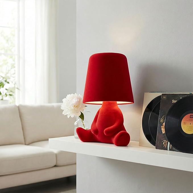 Bedside Touch Control Table Lamp, Golden Decor Thinker Statue LED Table Lamp with USB Port, 3 Way Dimmable Modern Night Light Nightstand Lamp for Home Living Room Office Shelf Decor (red-B)
