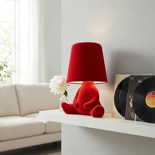 Bedside Touch Control Table Lamp, Golden Decor Thinker Statue LED Table Lamp with USB Port, 3 Way Dimmable Modern Night Light Nightstand Lamp for Home Living Room Office Shelf Decor (red-B)