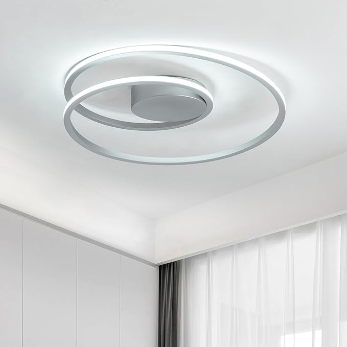 MADEM Room Decor Modern Ceiling Light, 20.5'' Dimmable LED Flush Mount Ceiling Light 47W LED Chandelier Close to Ceiling Light for Bedroom Living Room Dining Room, Silver
