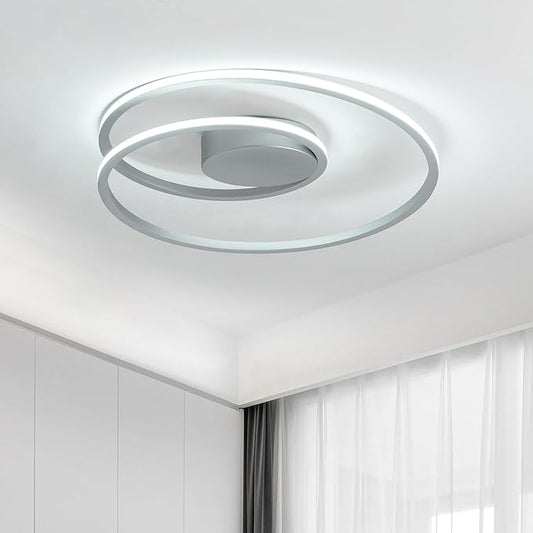 MADEM Room Decor Modern Ceiling Light, 20.5'' Dimmable LED Flush Mount Ceiling Light 47W LED Chandelier Close to Ceiling Light for Bedroom Living Room Dining Room, Silver