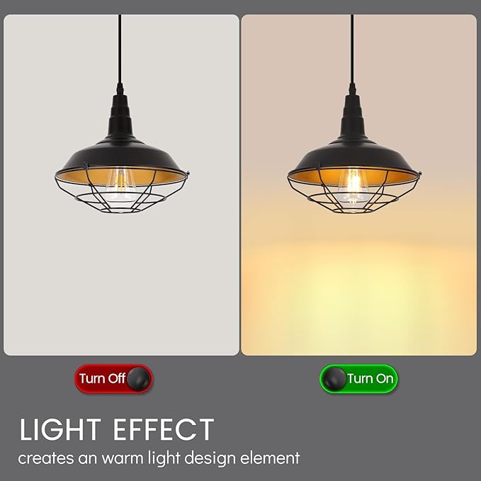 Farmhouse Pendant Lights Kitchen Island, 10.2" Black Kitchen Pendant Lighting Over Island, Industrial Vintage Hanging Light Fixtures Rustic Metal Wire Cage Pendant Light, 1 Pack