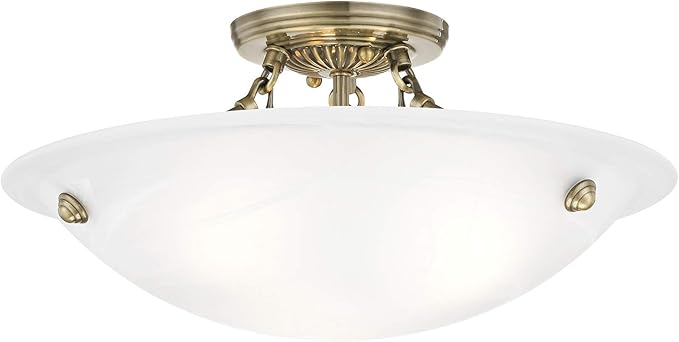 Livex Lighting 4273-01 Oasis 3-Light Ceiling Mount, Antique Brass