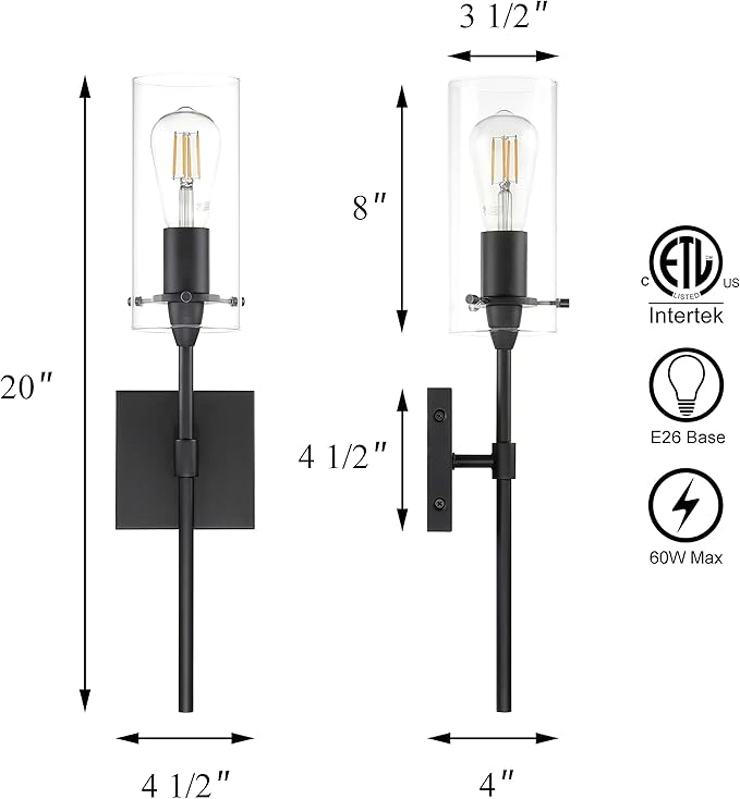 XiNBEi Lighting Black Wall Sconces Set of Two, Modern Industrial 1 Light Bathroom Sconce Indoor Wall Lights for Bathroom Hallway Kitchen & Living Room
