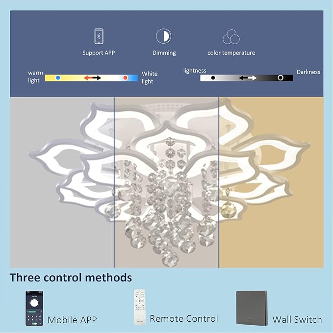 AHAWILL Modern Ceiling Light,Crystal Flush Mount LED Chandelier Ceiling Flower Lamp with Remote Control for Living Room,Bedroom,Hall,Dining Room,Etc.31.5″/72w/16 Heads…
