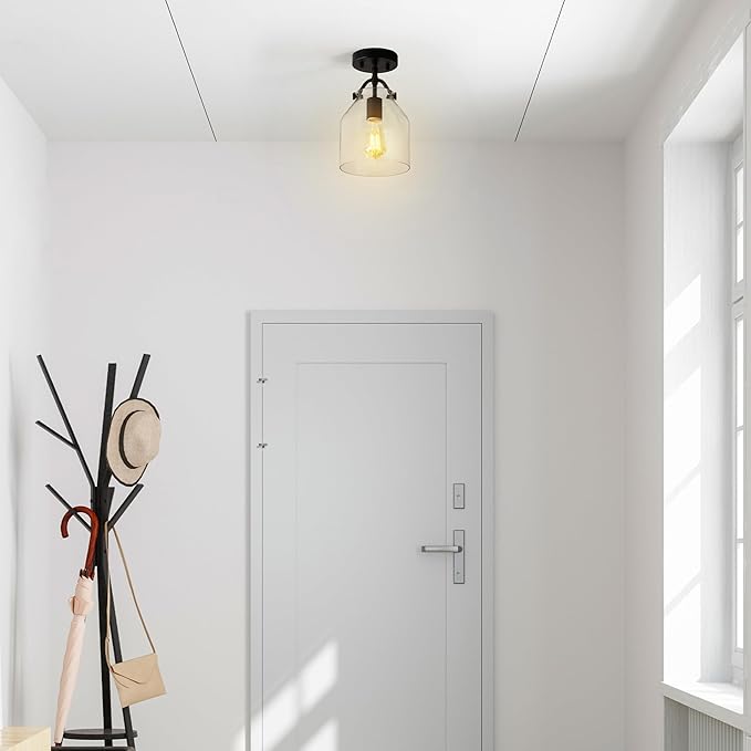 GLOBE Electric 66000080 1-Light Flush Mount Ceiling Light, Matte Black, Angular Glass Shade, Bedroom Lighting Fixtures Ceiling, Dining Room Fixture, Modern Farmhouse, Lighting for Hallway