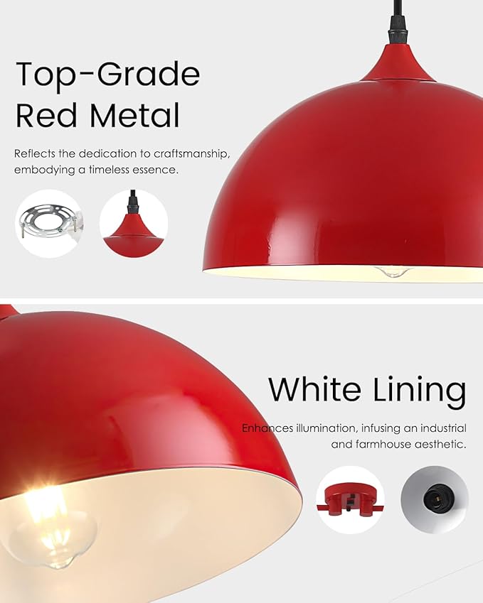Pendant Lights Kitchen Island 2-Light, Red Dome Pendant Light, Modern Dining Room Light Fixture, Kitchen Island Lighting, Island Pendant Lights for Kitchen, Dining Room, Bar, Cafe