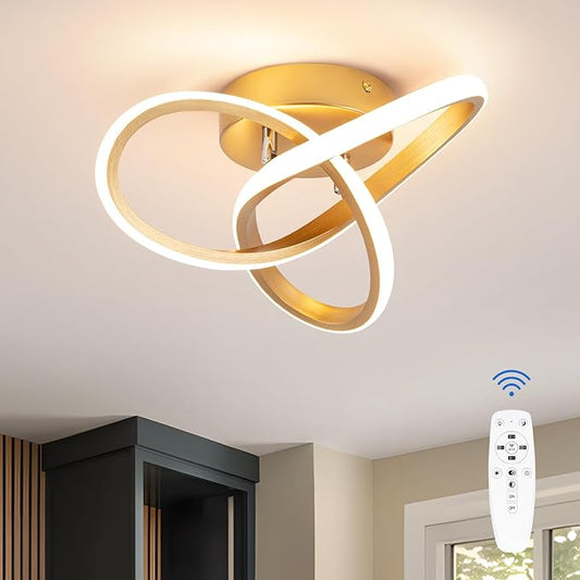 Gold Hallway Ceiling Light Fixtures 3000K-6000K Dimmable LED Ceiling Light with Remote Control Modern Flush Mount Ceiling Lights for Bedroom Bathroom Kitchen Balcony Stair Aisle Ceiling Lamp (Gold)