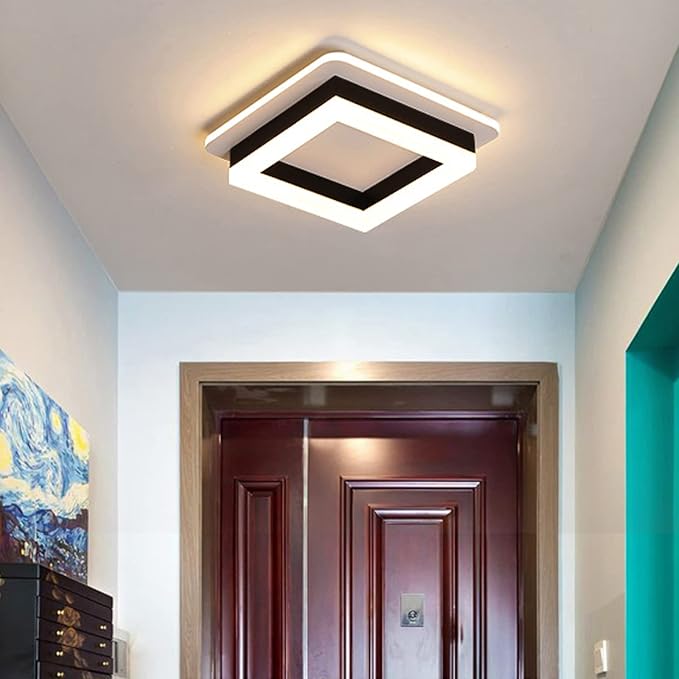 CANEOE Square Modern Led Ceiling Light Fixture, 24W Black Flush Mount Hallway Ceiling Light Small Close to Ceiling Lamp for Living Room Bedroom Kitchen Balcony Cloakroom (Warm White, 3000K)