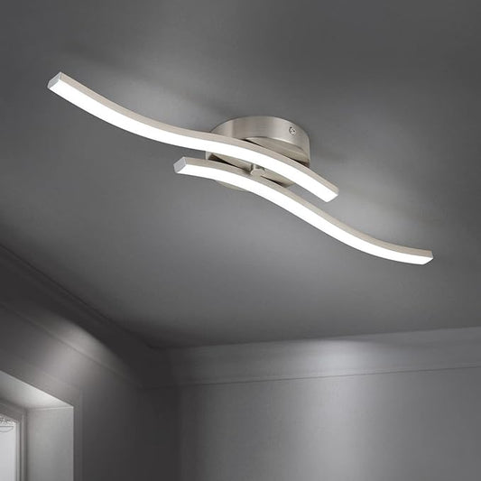 EDISLIVE Modern Dimmable LED Ceiling Light Curved 2 Light 22.5 in Minimalist LED Flush Mount Ceiling Light Fixture Lamp for Bedroom Foyer Kitchen 6000K Nickel