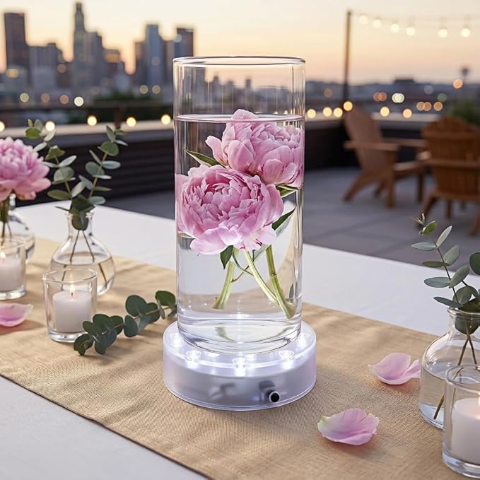 Simplelight 4 Inch Round LED Light Base- Perfect for Glass Art, Ideal Led Display for Vases, Centerpieces (4inch LED Vase Base Light, White)