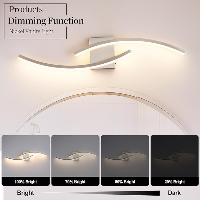 31.5 inch Modern Bathroom Vanity Light Brushed Nickel Lights Fixtures Dimmable 5CCT Led Bathroom Light Fixture Over Mirror Modern Wall lamp for Cabinet Hallway