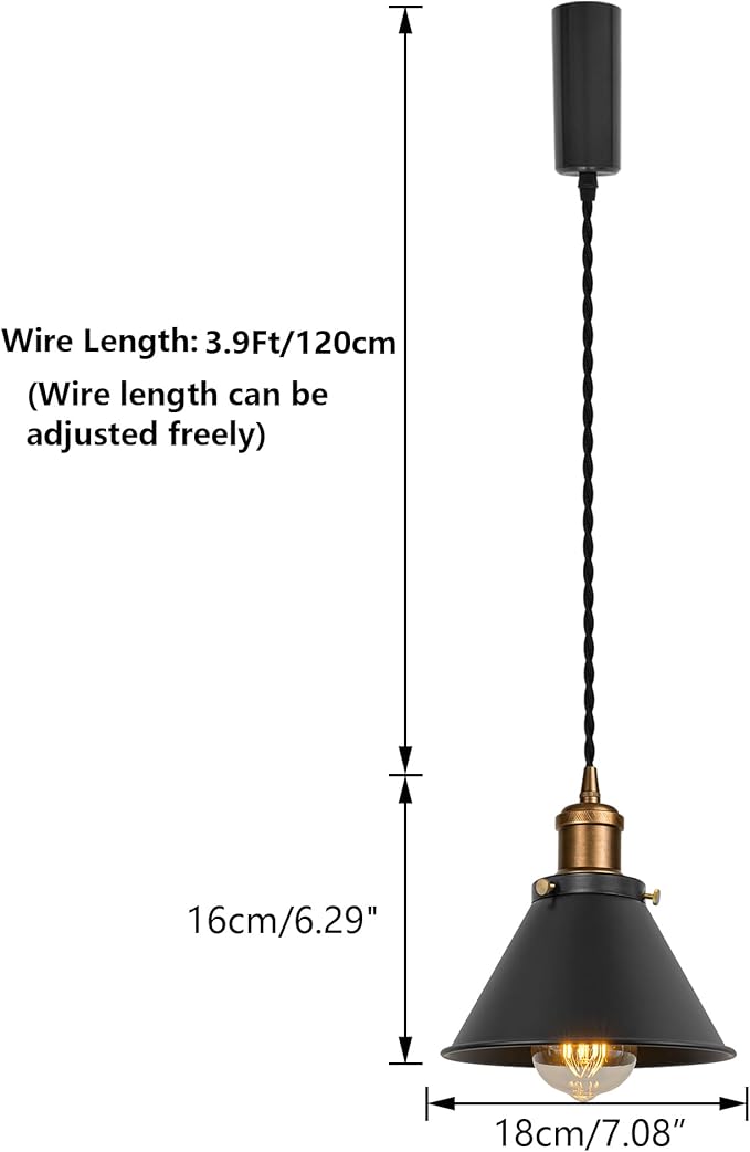 Set of Three Adjusted Wire Length H-Type Track Hanging Light 3.9 Ft Cord E26 Vintage Brass Base Industrial Design Black Metal Pendant Light Fixture for Loft Aisle Bar(No Bulb, Track)
