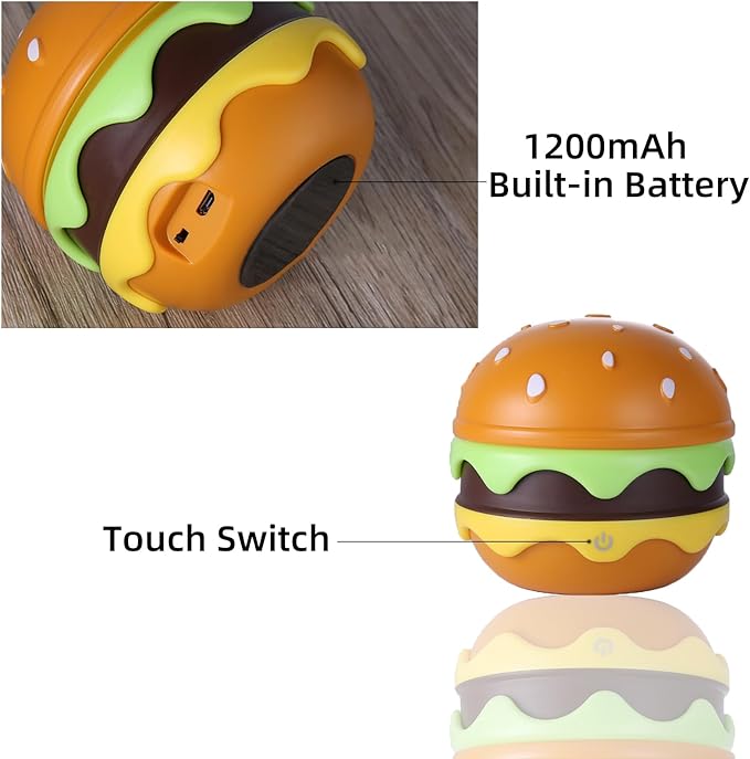 Small Table Lamp Hamburger Night Light Cute Rechargeable LED Desk Lamp with Dimmable Flexible Hose Touch Switch Nursery Night Light Kawaii Desk Accessories Room Decor for Boys Girls Kids Gifts