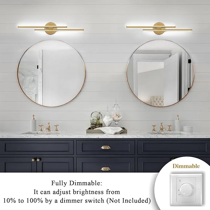 EDISLIVE Dimmable Modern LED Vanity Light Fixtures Bathroom Vanity Wall Lighting, 23.6 in Mirror Vanity Lighting Fixtures for Bathroom Bedroom Makeup Living Room, Gold