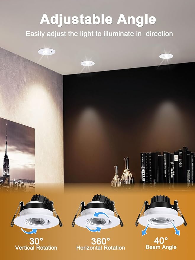 POPANU Canless Recessed Gimbal Downlight Rotatable-Spotlight 5 CCT 3 Inch Eyeball Ceilling Potlight, Dimmable Recessed Lights Fixture with Junction Box, 8W CCT Adjustable, White Round Trim, 6 Pack