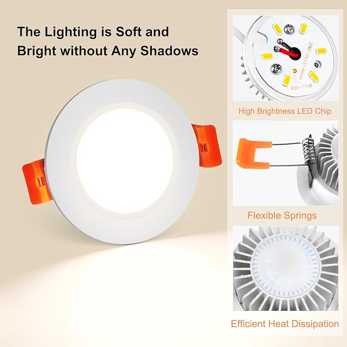 YGS-Tech 2 Inch LED Recessed Lighting, Dimmable Downlight 3W(35W Halogen Equivalent), CRI80, 4000K Natural White Ceiling Light with LED Driver (4 Pack)