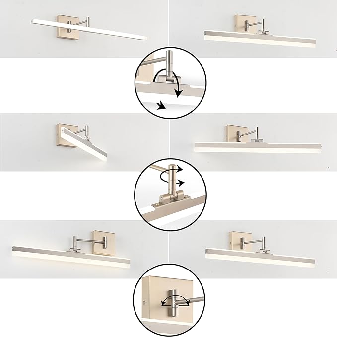 Modern LED Vanity Light Fixture,Brushed Nickel 23.6‘’ 5CCT DimmableAdjustable & Rotatable Bathroom Light Fixture Above Mirror, Wall Sconce