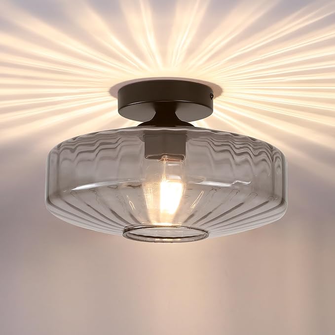 Glass Ceiling Light, 11.8" Vintage Mid Century Ceiling Lights Fixtures, 1-Light Glass Modern Mini Chandelier for Bedroom Kitchen Entryway Hallway Porch Foyer
