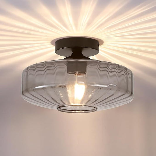 Glass Ceiling Light, 11.8" Vintage Mid Century Ceiling Lights Fixtures, 1-Light Glass Modern Mini Chandelier for Bedroom Kitchen Entryway Hallway Porch Foyer