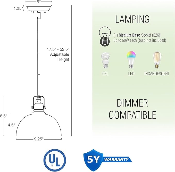 Kira Home Belle 9" Contemporary Industrial Pendant Light, Adjustable Length + Shade Swivel Joint, Oil-Rubbed Bronze Finish