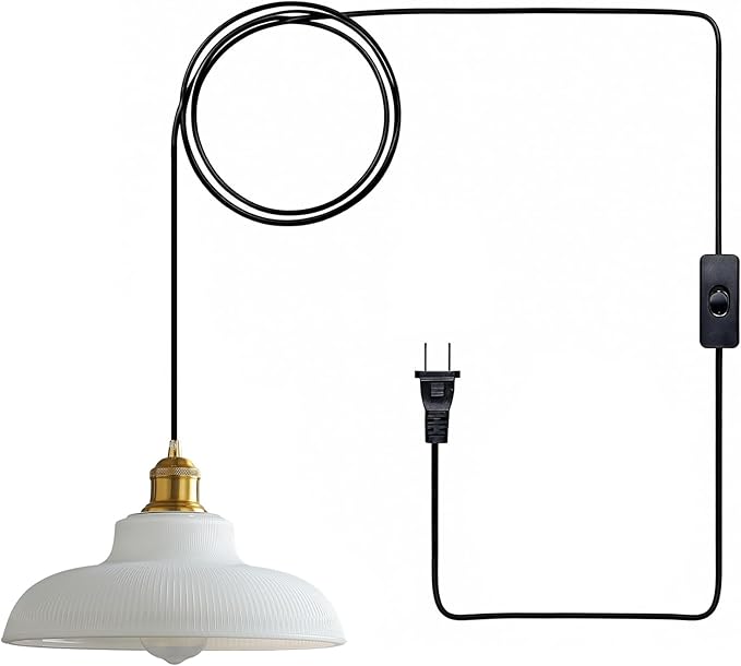 XZHGCEE Plug in Pendant Light: Hanging Light Plug in Milk Glass Hanging Lamp, Pendant Lighting for Kitchen Island, Bedroom, Dining Room, Living Room, No Bulb