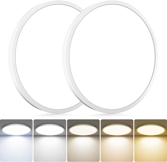 hepside 2Pack LED Flush Mount Ceiling Light Fixture, 13Inch 24W, Dimmable&3000K/3500K/4000K/5000K/6500K Adjustable Low Profile Ceiling Lights, Round Flat Ceiling Light for Kitchen,Hallway-White
