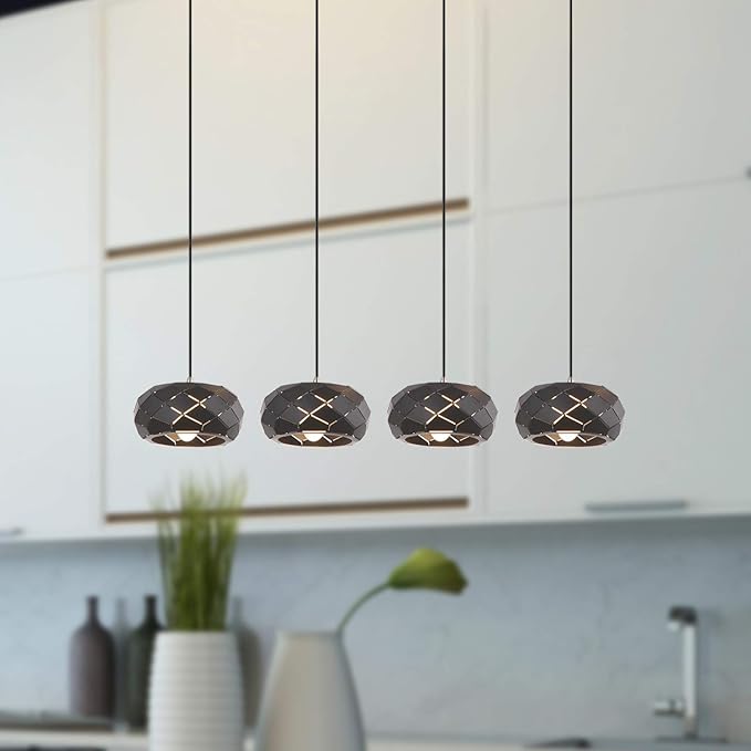 Crust 4 Mini Pendant Lighting Black - LED Hanging Light Fixture for Kitchen Island, Bar, Foyer - Cluster Pendants - Dimmable, Adjustable Wire, Lamp Bulb Included