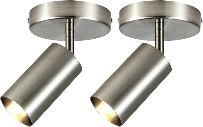 Track Lighting Ceiling Spotlight, 2-Light Satin Nickel Ceiling Light Fixture, Gu10 Spotlights Indoor Angle Adjustment Modern Wall Lamp for Living Room, Gallery, Cabinet, Hallway