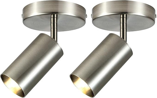 Track Lighting Ceiling Spotlight, 2-Light Satin Nickel Ceiling Light Fixture, Gu10 Spotlights Indoor Angle Adjustment Modern Wall Lamp for Living Room, Gallery, Cabinet, Hallway