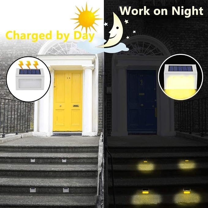 Lightess Waterproof Solar Step Lights for Outdoor Stairs Warm White, 6 Pack | Outdoor Waterproof, Stainless Steel LED, Solar Powered LED For Steps Deck Patio Garden Path Outdoor Decor