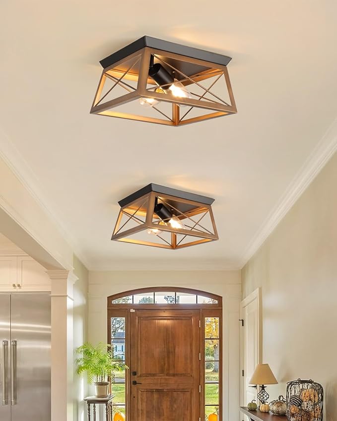 Farmhouse Flush Mount Ceiling Light Bronze Rustic Ceiling Light Fixtures 2-Light Industrial Vintage Kitchen Lights Ceiling for Hallway Foyer Entryway Dining Room Porch Living Room Laundry