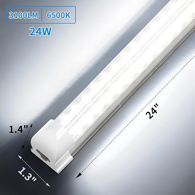 CNSUNWAY LED Shop Light 2FT, 24W 3600LM 6500K Super Bright, T8 Integrated LED Light Fixture, D-Shape, Linkable Utility Shop Lights for Cabinet, Garage, Workbench, Basement, 2 Pack