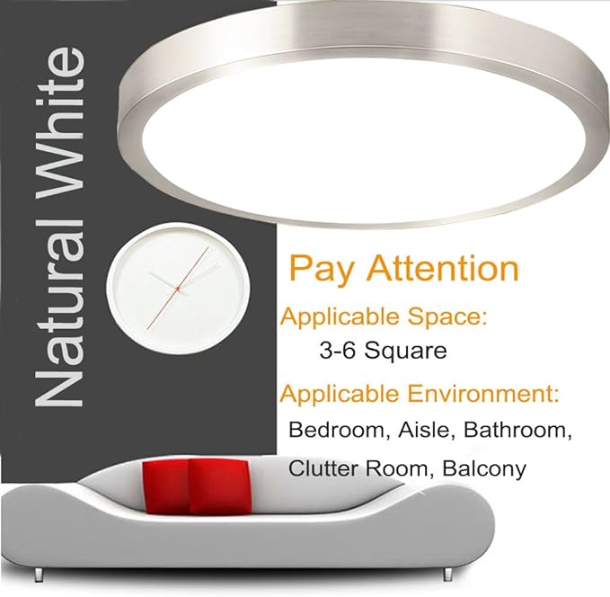 8-Inch LED Ceiling Lights, Flush Mount Lighting Round,5000K Natrual White,12W 880LM 80W Incandescent Equivalent(AC85V-265V),Closet Light,Ceiling Lighting for Kitchen Bathroom Dining Room