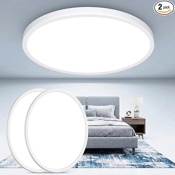 2-Pack 16.5 Inch Dimmable LED Flush Mount Ceiling Lights, 32W 4200 LM LED Ceiling Light Fixtures, 2700K/3000K/4000K/5000K/6500K Selectable, Ultra Thin White Panel Lights for Bedroom, Kitchen, Bathroom