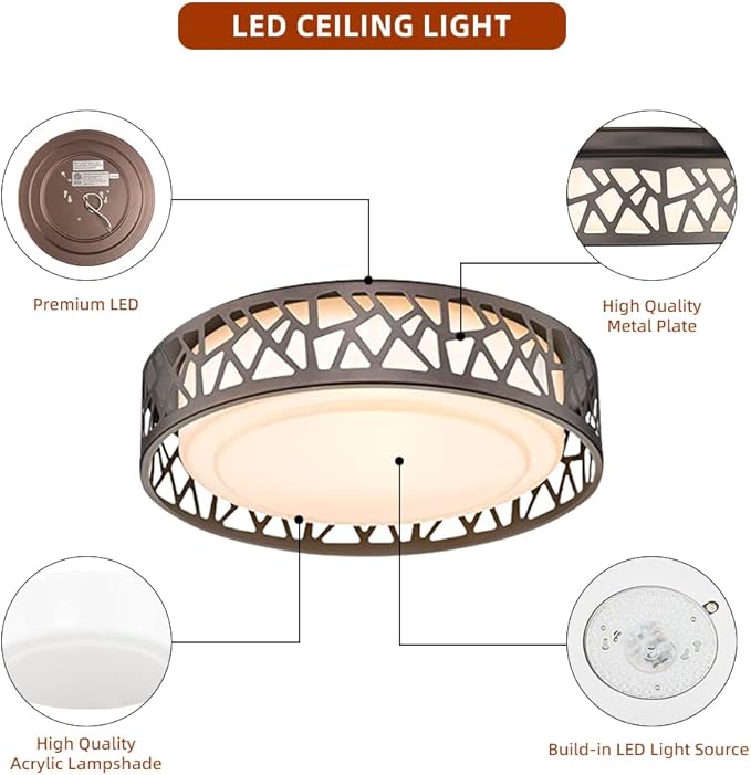 Flush Mount Light 2 Pack, 12 inch 15W LED Bedroom Light Fixtures Ceiling, 3000K Warm White, Oil Rubbed Bronze Fihished, ETL Listed (Metal Body and Acrylic Shade