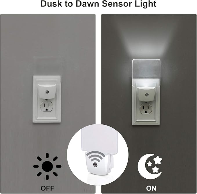 DEWENWILS Night Lights Plug into Wall, Plug in LED Night Lights with Dusk to Dawn Sensor, Cool White Nightlight for Bathroom, Hallway, Kitchen, Frosted Acrylic Shade, 4 Pack