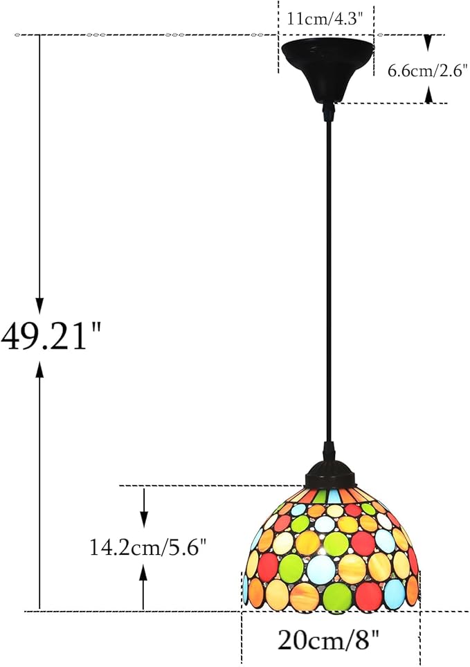 Stained Glass Hanging Lamp, Small Pendant Lights, Height Adjustable Vintage Chandelier Light Fixture, Wide 8 Inch