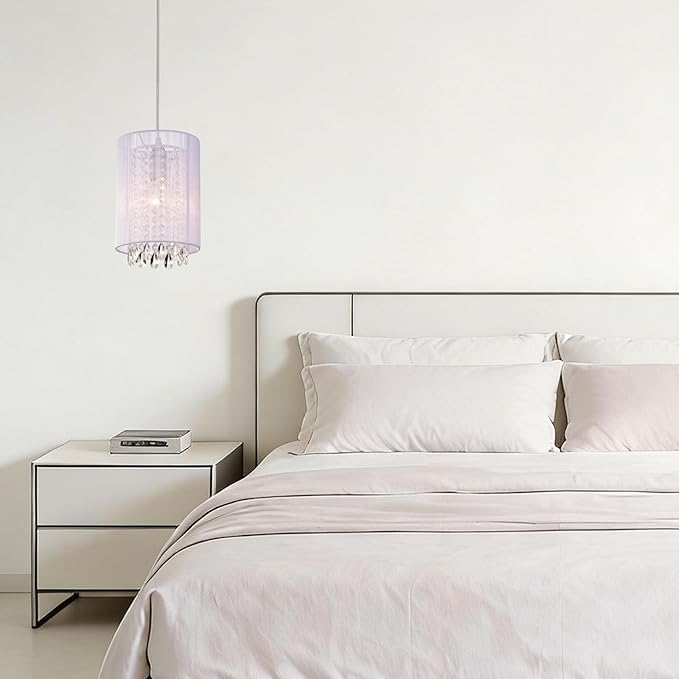 LaLuLa Plug in Hanging Light,White Cotton Plug in Chandelier,Crystals Hanging lamp Plug in,1-Light Hanging Lights with Plug in Cord for Bedrooms,Girls Room,Vanity,Playhouse,Closet,Bathroom