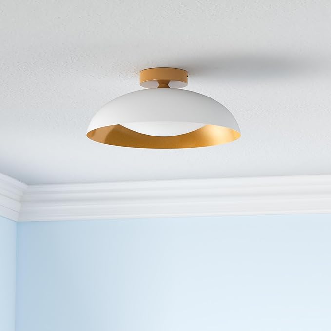 kudos Flush Mount Light Fixture, 16-inch LED Ceiling Light Fixture, White and Gold Finish, 24W 2400lm Light Fixtures for Living Room, Kitchen, Bedroom, Hallway, 5CCT, KDCL02-WT