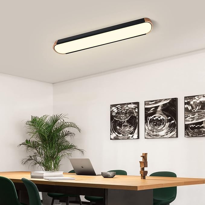 EDISLIVE Dimmable LED Ceiling Light with Remote Control 37.4in 3000K-6000K Minimalist Modern Wood Flush Mount Ceiling Light Low Profile Light Fixture Black