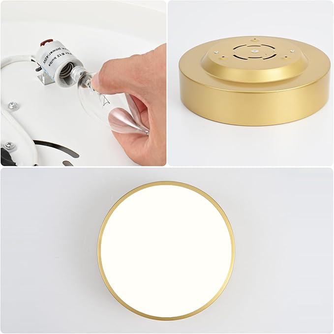 Modern Gold Flush Mount Ceiling Light Fixture,Contemporary 2-Light Round Ceiling Lights with White Acrylic Shade for Hallway,Foyer,Entryway,Closet, Porch,Kitchen(11.8")