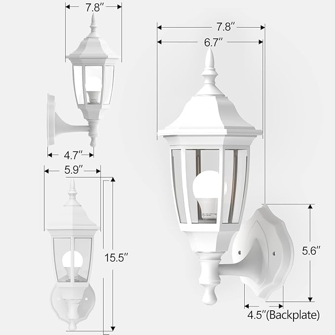 EMART Dusk to Dawn Plastic Outdoor Wall Light Fixtures with Bulbs, Waterproof and Anti-Corrosion Porch Sconces, Exterior Lanterns Wall Mount Lamp for Outside, Garage, Front Door, Patio, 1 Pack, White
