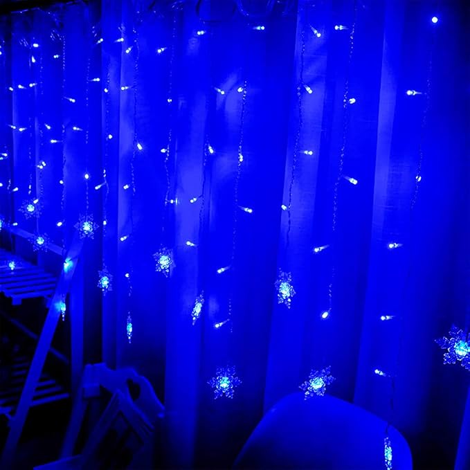 Lainin 12ft/3.5M USB Powered 8 Modes Snowflake Curtain Night Light Icicle Fairy String Light, Perfect for Christmas Wedding Holiday Garden Indoor/Outdoor Party Decoration - Blue